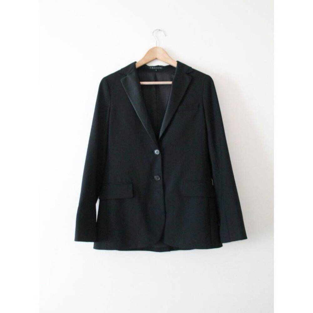 Theory Satin-Lapel Tuxedo Blazer Black Size US 10